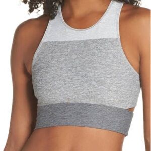 OUTDOOR VOICES Tri-Tone Slashback Crop Top Sports Bra, Grey, Womens S